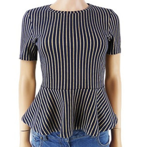 ZARA womens TOP BLOUSE Sz MEDIUM PEPLUM Short Sleeved FORMAL CASUAL CHIC COTTAGE - Picture 1 of 11